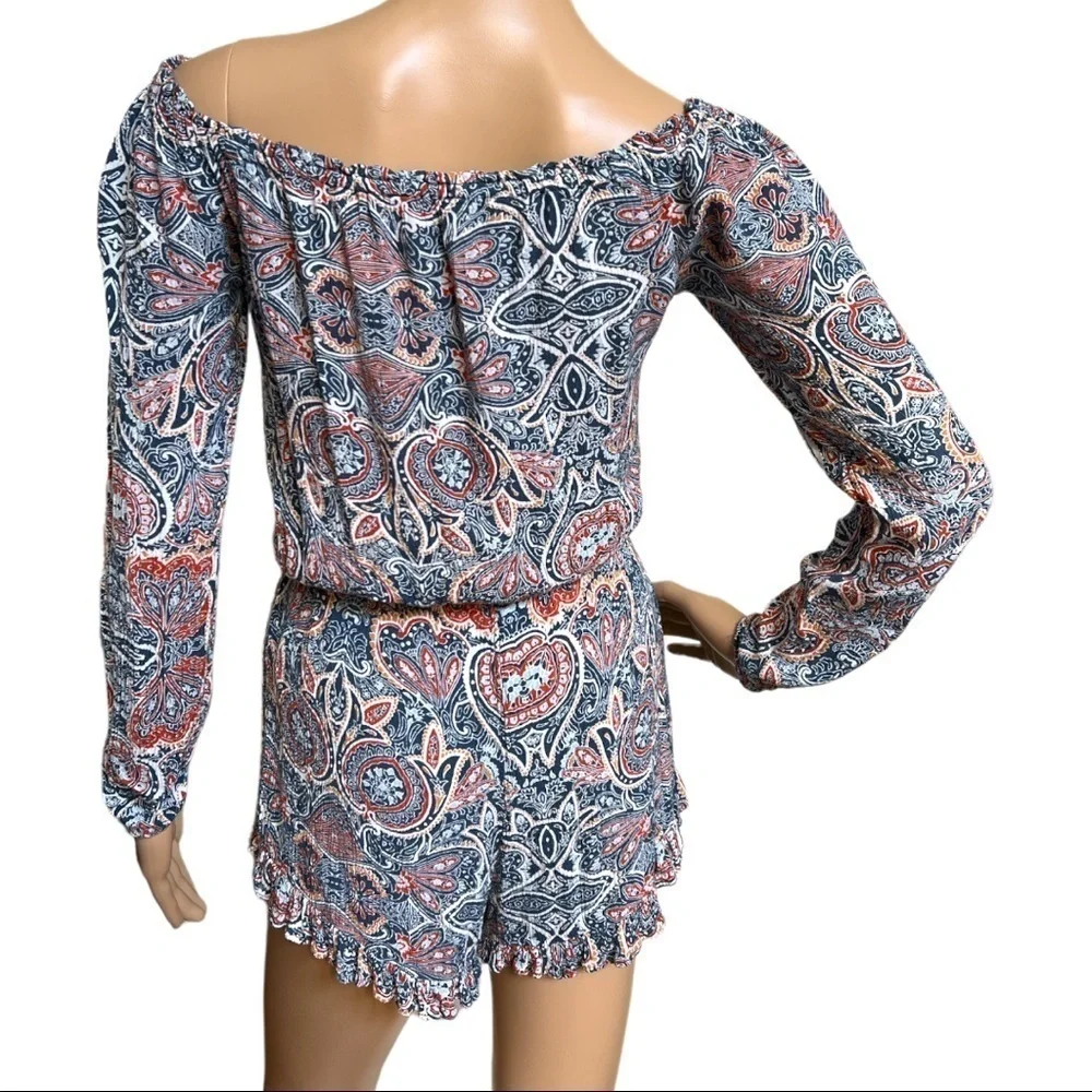AEROPOSTALE Long Sleeve Ruffle Multi-Color Paisley Print Romper Women's Size XS‎